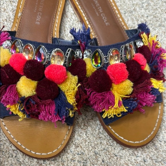 Kenneth Cole Women's Multicolor Pom Pom & Rhinestone Slide Sandals - Picture 4 of 11